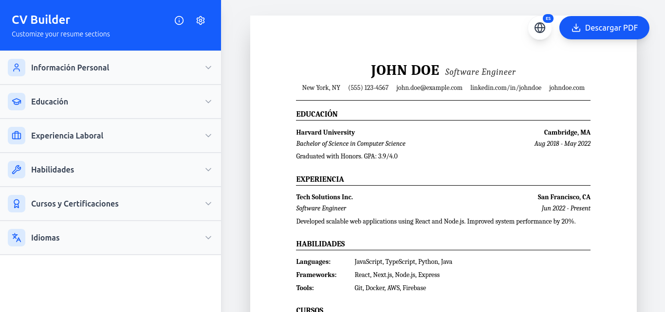 Project screenshot: CV Builder